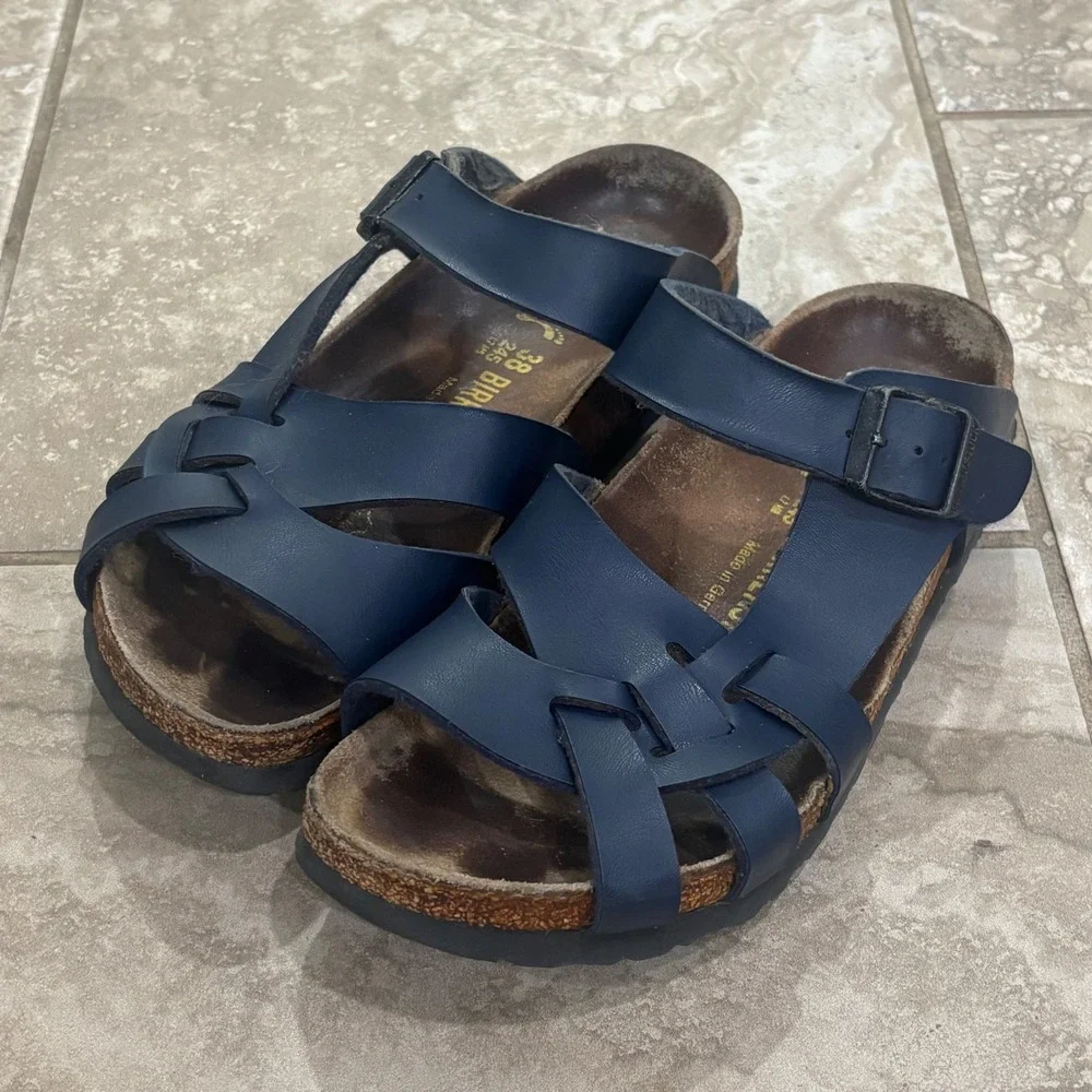 Birkenstock Salina Navy Blue Birko-Flor Strappy Sandals Womens 38 L7 M5